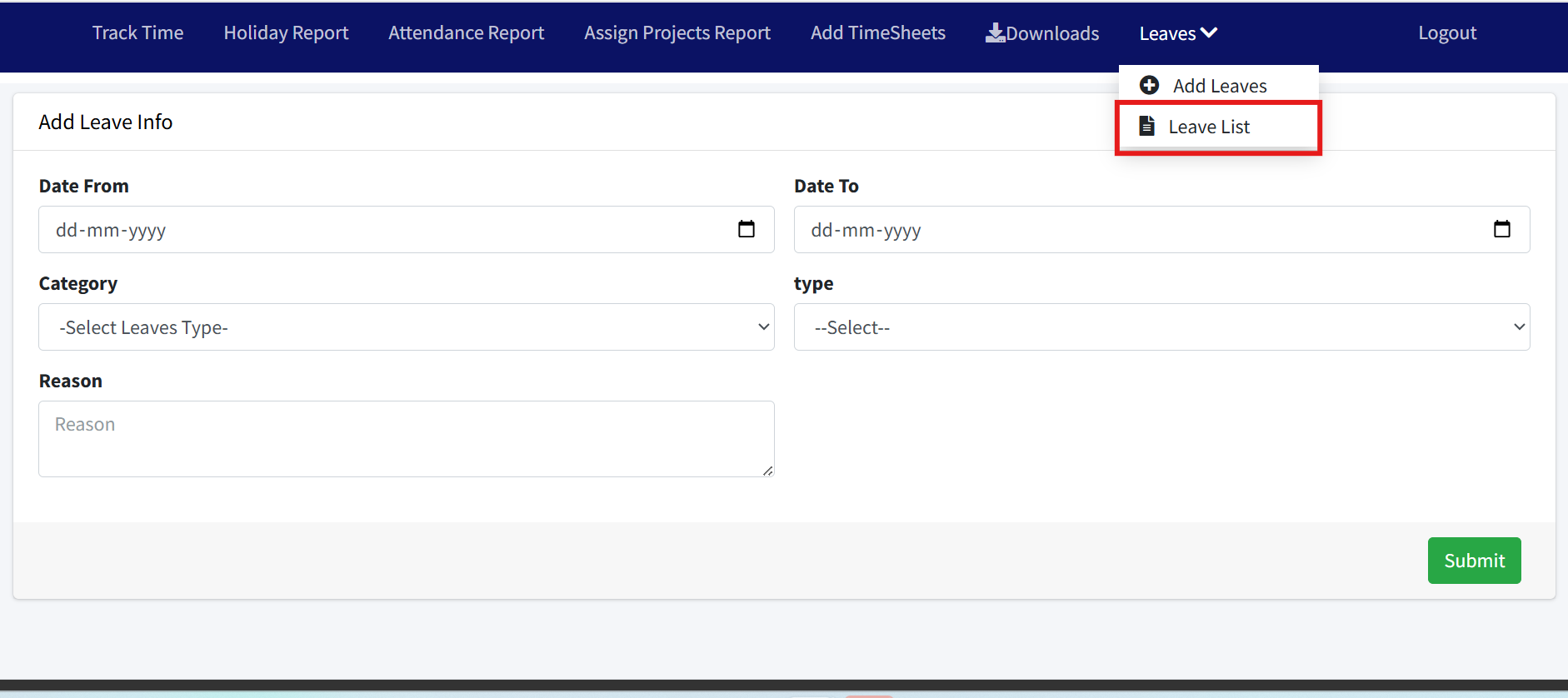Leave Management Guide workflow screenshot